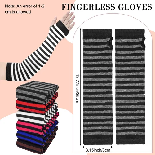 Vista 27 de Amandir Guantes largos sin dedos para mujer, calentadores de brazos, guantes elásticos de punto para el pulgar