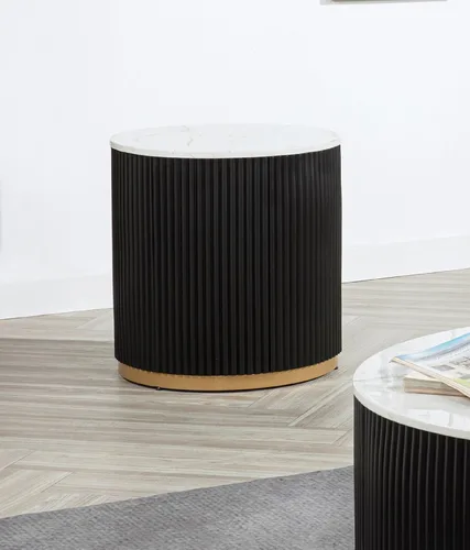 Vista 14 de kevinplus ø22'' Marble Top Side Table Round Circle Fluted End Table for Living Room, Modern Luxurious Wood Frame & Brushed Gold Metal Base, No