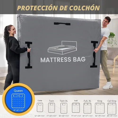 Vista 20 de Bolsas de colchón para mudanza y almacenamiento, protector de colchón impermeable, funda de colchón Cal King con 8 asas resistentes y cremallera Gris