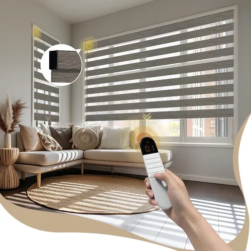 Vista 9 de Persianas motorizadas de cebra con control remoto, aplicación, control Rosa polvorienta Ysl18