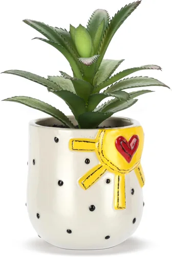 Vista 3 de DEMDACO Heartful Home by Tracy Pesche Collection Yellow Sun Black Dot 2 x 1.5 Gres decorativo para decoración de mesa para el hogar