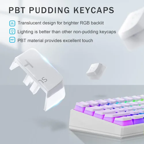 Vista 3 de Tezarre Teclado mecánico para juegos TK61 60 Hotswap con teclas PBT Puddin con retroiluminación RGB USB teclas completas programables para jugadores