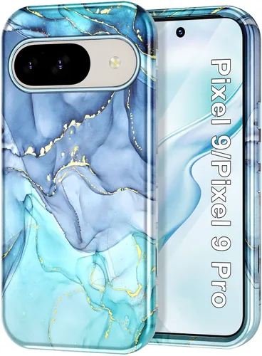 Vista 12 de Btscase Funda para Google Pixel 9 Pro 2024 [grado militar a prueba de golpes] elegante patrón de mármol delgado protector 3 capas de policarbonato