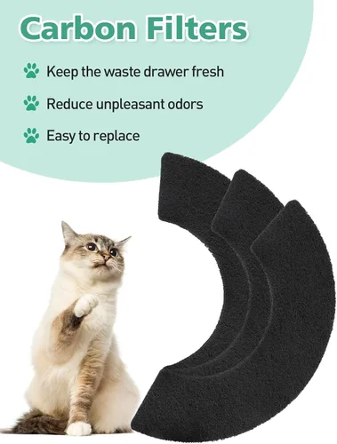 Vista 4 de MEWTOGO 3 filtros de carbono para caja de arena para gatos, robot 4, filtros de repuesto gruesos y duraderos para absorber olores desagradables