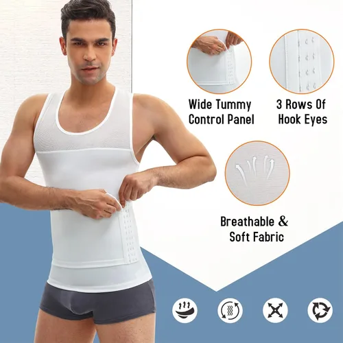 Vista 2 de Chaleco adelgazante para hombre, camiseta de compresión ajustada con control de abdomen, ropa interior y carpeta Moobs