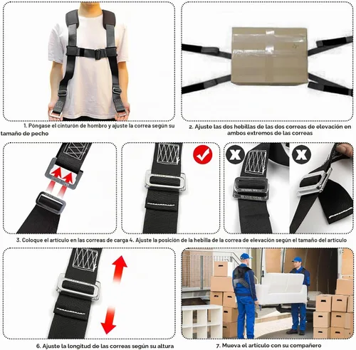 Vista 4 de Correas para mover muebles con hebilla en el pecho, correa de elevación para 2 mudanzas, correas de hombro para mover con correa de elevación para 1
