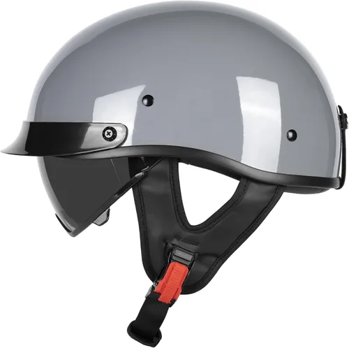 Vista 15 de Medio casco de motocicleta con visera para adultos y jóvenes, cascos retro aprobados por DOT para hombres y mujeres, compatibles con ciclomotor