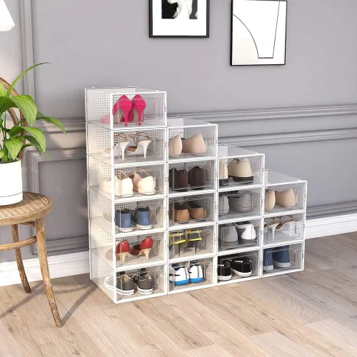 Vista 7 de OnDisplay Clik - sistema de caja de zapatos entrelazada y apilable. Estándar transparente/blanco