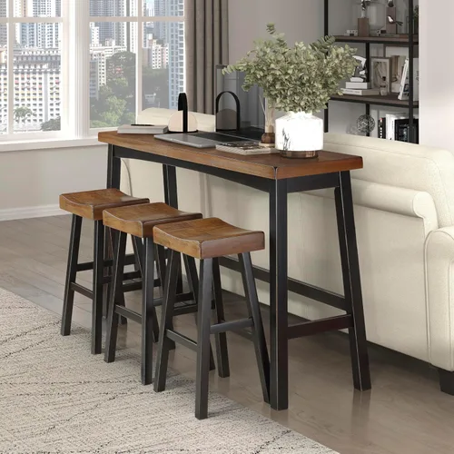 Vista 13 de Juego de mesa de bar Lexicon para 3, juego de mesa pequeña de cocina, mesa de isla de cocina con 3 taburetes de bar de silla de montar, juego