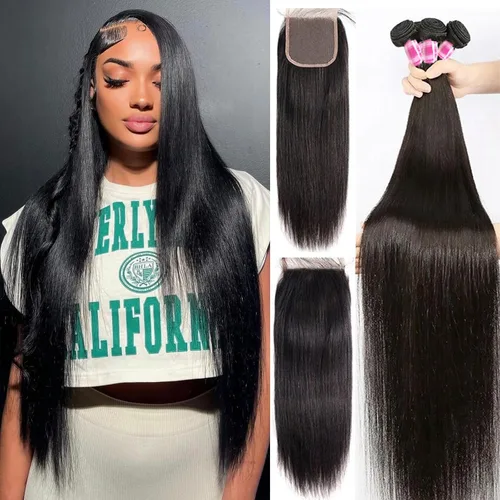 Vista 48 de Paquetes Bob Liso 3 Paquetes de Cabello Humano Corto 10, 10 y 10 Pulgadas, 100% Cabello Crudo Sin Procesar, Tejido Rápido, Color Negro Natural