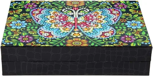 Vista 9 de DIY 5D Colorido Mariposa Diamante Pintura Joyero Kits para Adultos, Forma Especial Cristal Rhinestone Diamante Arte Joyero Organizador de Cuero PU