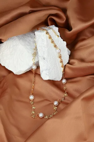 Vista 6 de Cowlyn Pearl Choker Dainty Adjustable Necklace 18K Gold Plated Cultured Barque Pearl Tiny Chain Delicate Mother's Valentine Jewelry for Women Girls