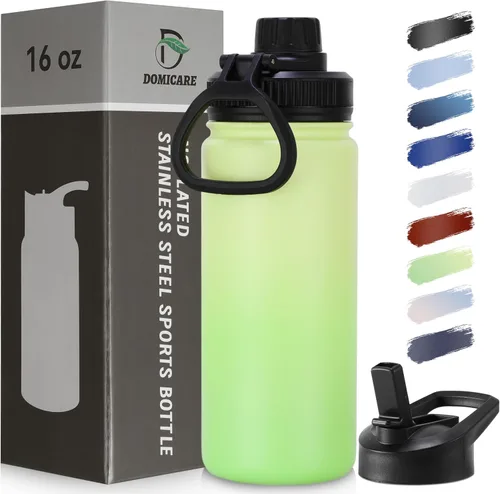 Vista 14 de DOMICARE Botella de agua para niños de 16 onzas para la escuela, de acero inoxidable, con aislamiento al vacío de doble pared, botella de agua