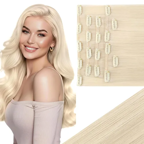 Vista 69 de Ve Sunny Extensiones de cabello clip-in de cabello humano real con reflejos, extensiones de cabello con clip para cabello corto, marrón oscuro