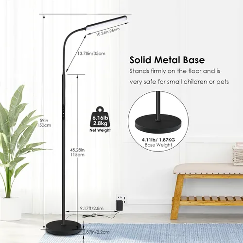 Vista 3 de Dimunt Lámpara de pie LED, lámparas de pie brillantes de 15W para sala de estar con temporizador de 1H, lámparas de pie ajustables sin escalones