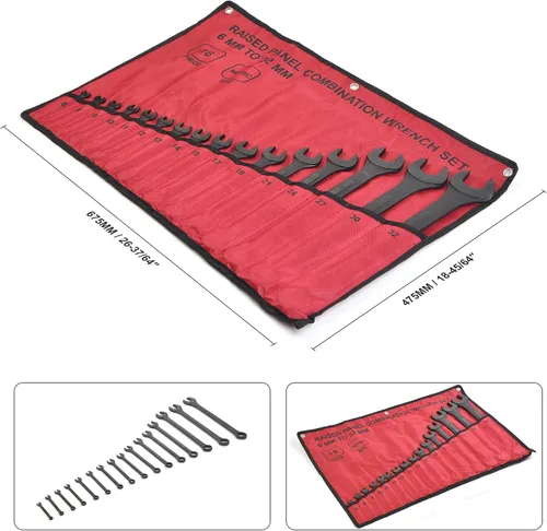 Vista 3 de Juego de 16 piezas de llaves combinadas métricas de 6mm a 32mm con bolsa enrollable
