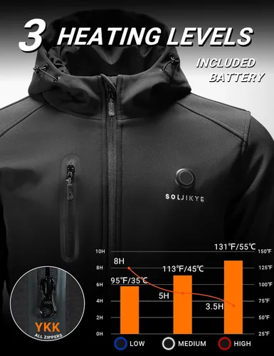Vista 4 de SOLJIKYE Heated Jackets for Men with Battery Pack, Winter Windproof Soft Shell Electric Heated Coat, Black