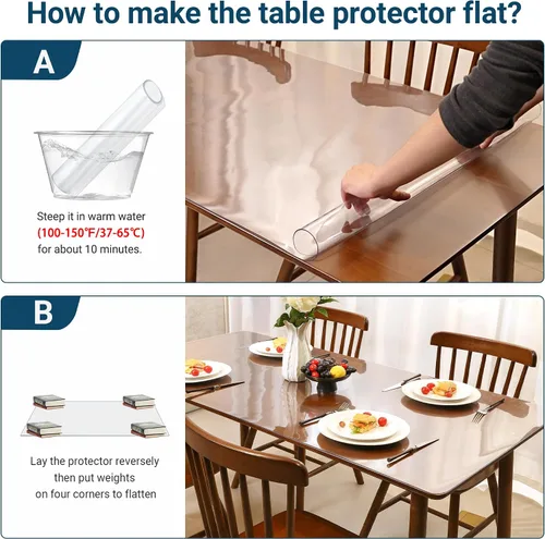 Vista 9 de Protector de Mesa Transparente Rectangular de 12x24 Pulgadas, 1.5mm de Grosor, Protector de Mesa de Plástico Transparente Impermeable, Antiarañazos