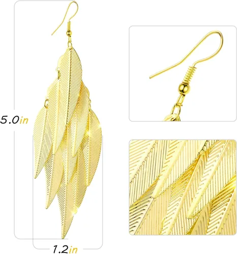 Vista 7 de Aretes de hoja en capas - Aretes de araña ligeros para mujer, aretes vintage