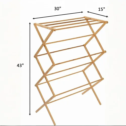 Vista 5 de Estante de secado plegable de bambú – Soporte de secado de ropa plegable para uso en interiores y exteriores – Perchero de ropa que ahorra espacio