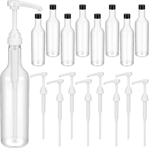 Vista 12 de Maxdot 2 piezas botellas de jarabe de 25 oz con bomba, botellas de cuello largo, dispensador de bomba de jarabe de plástico para accesorios de bar
