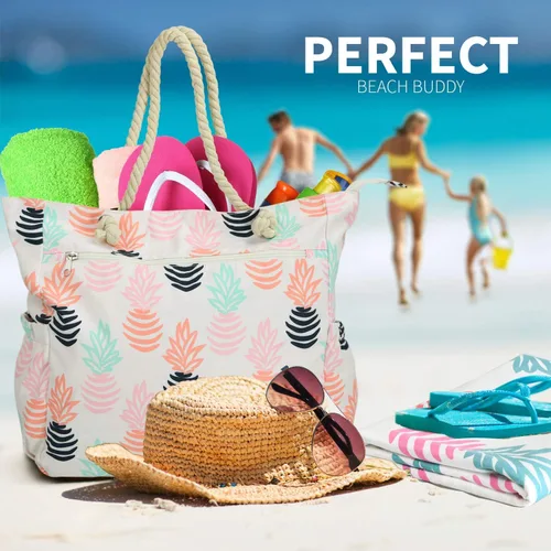 Vista 5 de Bolsa de playa espaciosa bolsa de viaje y gimnasio con múltiples bolsillos y cremallera fuerte