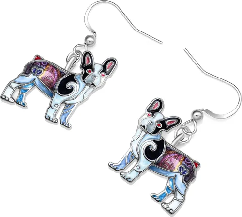 Vista 3 de Aretes colgantes de aleación de bulldog francés para mascotas, regalos de joyería para niñas, mujeres y mujeres