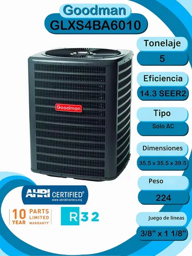 Vista 2 de Goodman Condensador de CA 14.3 SEER2 R-32 de 5 toneladas (reemplaza a GSXN406010 y GSX140601) (GLXS4BA6010)