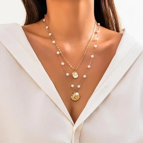 Vista 3 de Collar de concha marina de Your Always Charm para mujer, collar de concha ajustable con capas de encanto de concha marina para mujer, atuendos