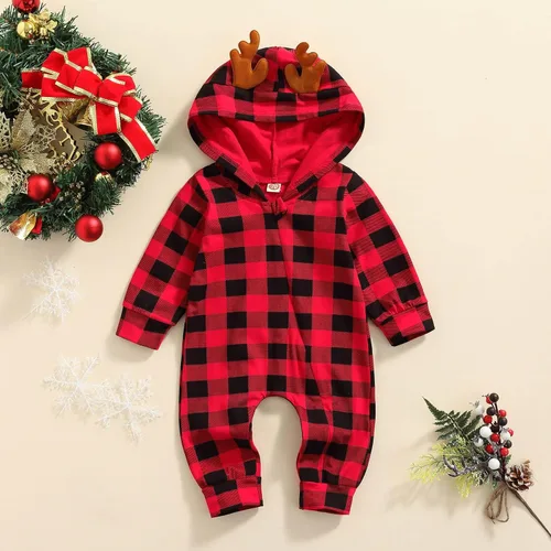 Vista 2 de Mameluco de Navidad para bebé, niña, niño, ropa de manga larga con capucha, overol de Navidad para bebé, primer traje de Navidad