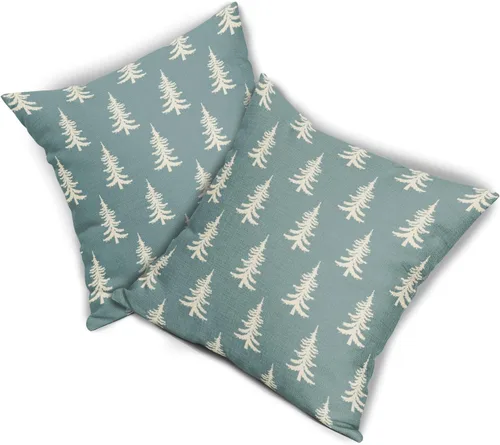 Vista 8 de Juego de 2 fundas de almohada de Navidad color azul aguamarina de 16 x 16 pulgadas, árbol de Navidad, estilo rústico, estampado de invierno, fundas