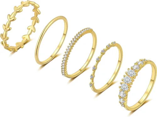 Vista 8 de FUNEIA Anillos apilables de oro para mujer, no se deslustra, a la moda, delicados, chapados en oro de 14 quilates, juego de anillos de pulgar