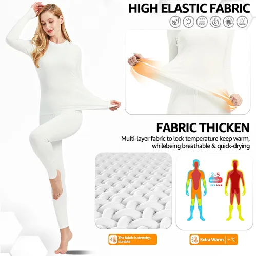 Vista 3 de UNIQUEBELLA Conjunto de ropa interior térmica para mujer, conjunto de capa base larga para mujer, conjunto de ropa interior atlética