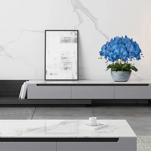 Vista 6 de FagusHome Flores de Phalaenopsis Artificiales de 32 Pulgadas 6 Piezas Tallos de Flores de Orquídeas Artificiales para Decoración del Hogar (Azul)