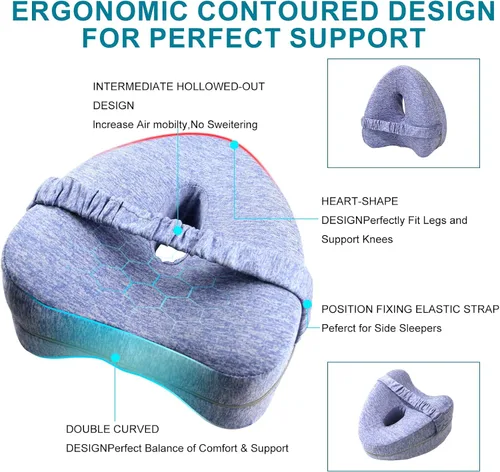 Vista 4 de Leg Alignment Pillow - Orthopedic Memory Foam Support Pillow for Side Sleepers (Blue)