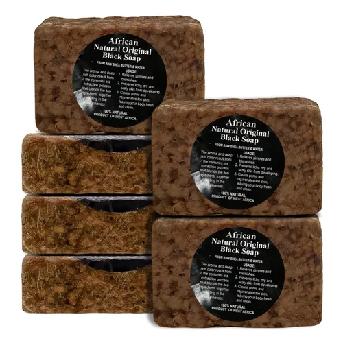 Vista 11 de HERBOGANIC Barra de jabón negro africano crudo Paquete de 1,16 oz 100% natural puro Producto de Ghana. El jabón negro es ideal para acné, eczema