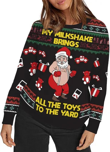 Vista 38 de Sudaderas de Navidad unisex con estampado 3D y cuello redondo, manga larga, suelta, suéter de Navidad