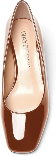 Vista 3 de WAYDERNS Zapatos de tacón bajo con punta cuadrada de charol para mujer, 2 pulgadas