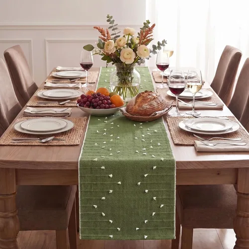 Vista 3 de Artoid Mode Camino de mesa tejido de algodón rústico verde militar, decoración de mesa de comedor para decoración de fiesta del hogar, 12 x 36