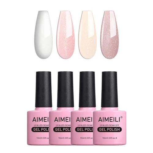 Vista 17 de AIMEILI Esmalte de uñas de gel transparente de gelatina helada para remojar UV LED sin hema, esmalte de uñas para el hogar, kit de barniz de SET4-21
