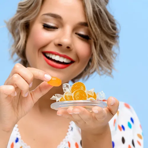 Vista 4 de Caramelos duros de caramelo, discos envueltos individualmente, 1 libra, paquete de 1