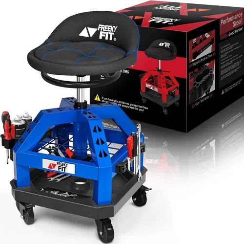 Vista 12 de Rolling Shop Taburete para garaje con ruedas, DO02 - Asiento giratorio de 360° de altura ajustable con almacenamiento de bandeja de herramientas