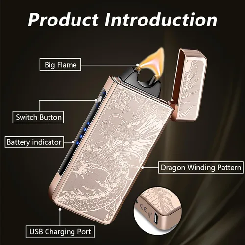 Vista 3 de Dragon - Encendedor eléctrico de arco – Encendedor de plasma recargable USB C para campamento, iniciadores de fuego, velas y equipo al aire libre