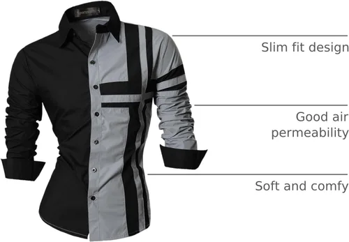 Vista 152 de JZS041, camisa de vestir de manga larga para hombre