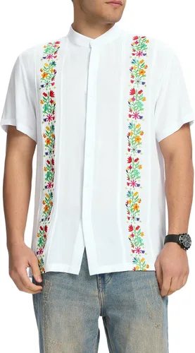 Vista 7 de Camisa de Guayabera mexicana para hombre, manga corta, diseño bordado