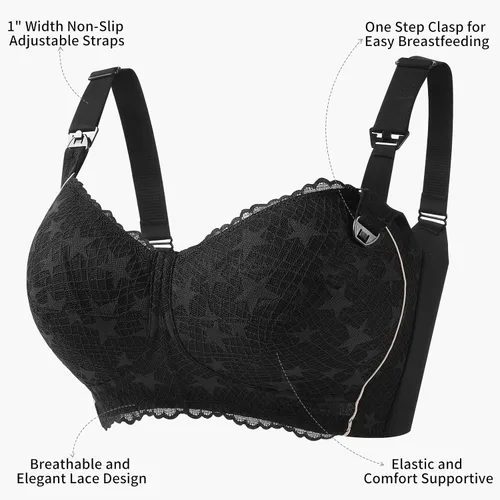 Vista 2 de Lace Plus Size Nursing Bras for Breastfeeding, Full Coverage Maternity Bra for Pregnancy, Soft Breastfeeding Bra