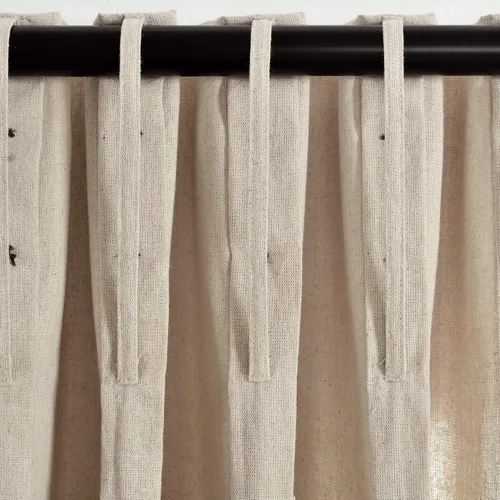 Vista 3 de Lush Decor Panel de cortina plisada con botones de lino para ventana, individual de 40 pulgadas de ancho x 84 pulgadas de largo, lino oscuro