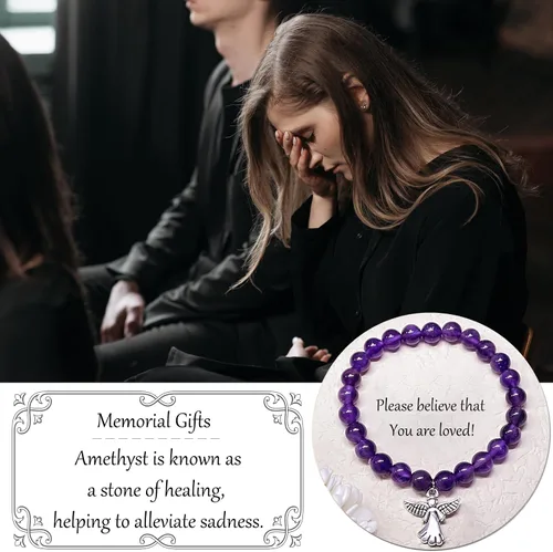 Vista 5 de DAPUBO Sympathy Gift for Loss of Loved Ones, Grief Gifts for Women, Natural Stone Healing Amethyst Remembrance Bracelet, Memorial Bereavement