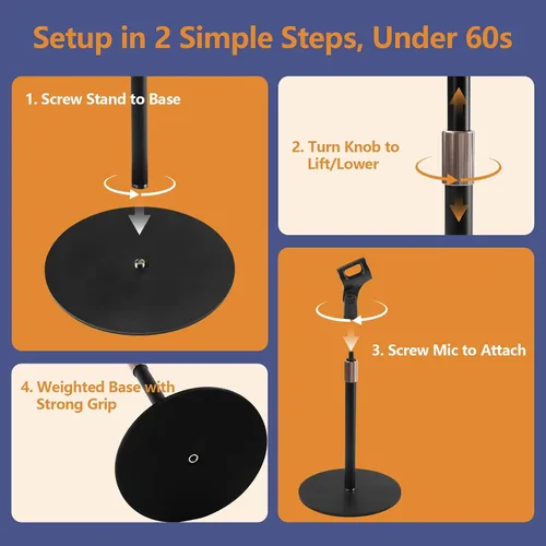 Vista 7 de Soporte de micrófono de escritorio para grabación de podcasts, soporte de micrófono ajustable de altura de 9-16.5 pulgadas para escritorio con base