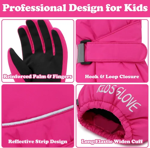 Vista 5 de Sarfel Guantes de nieve para niños, guantes impermeables para niños, guantes de esquí para niñas, guantes de invierno para niños, guantes